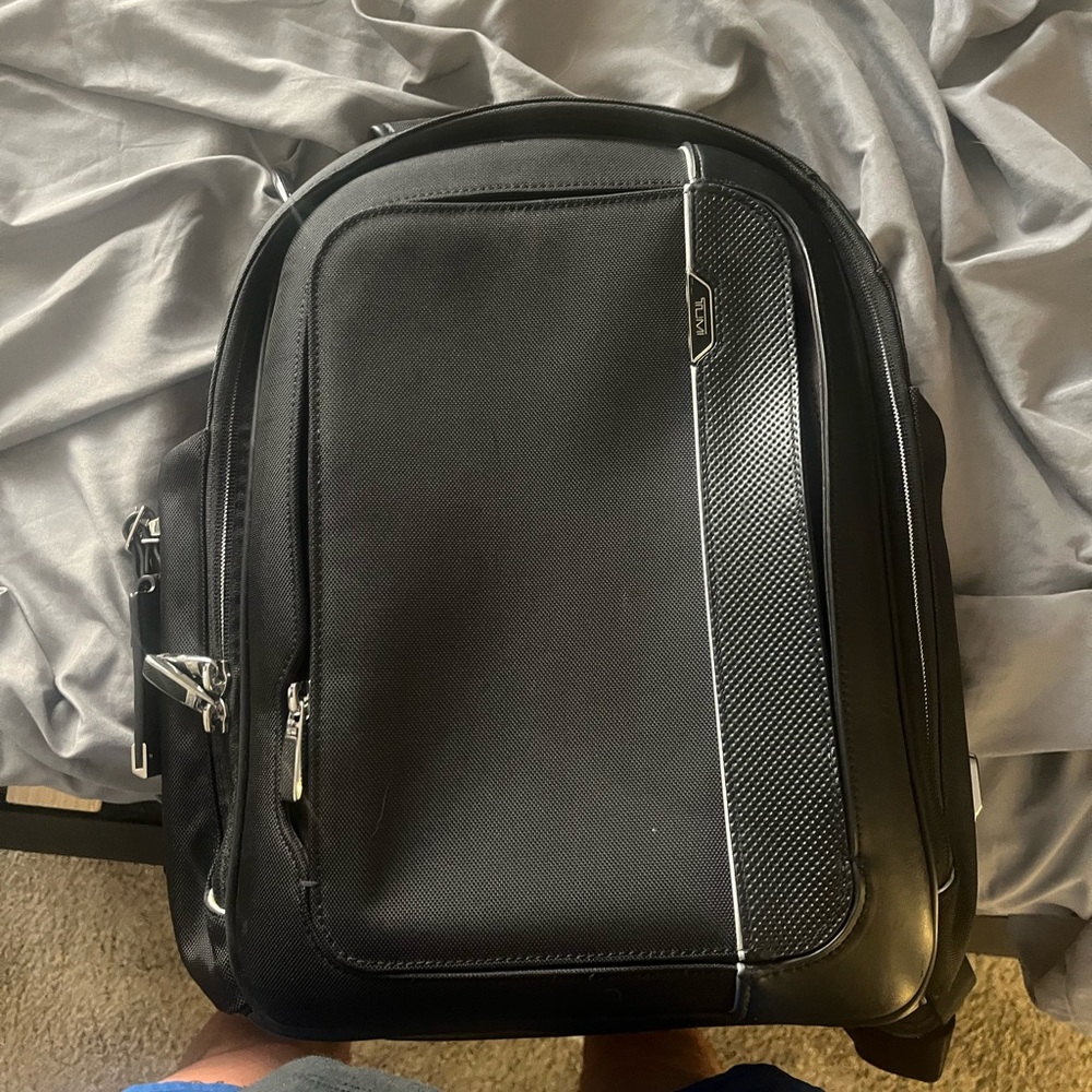 TUMI Black Leather Backpack